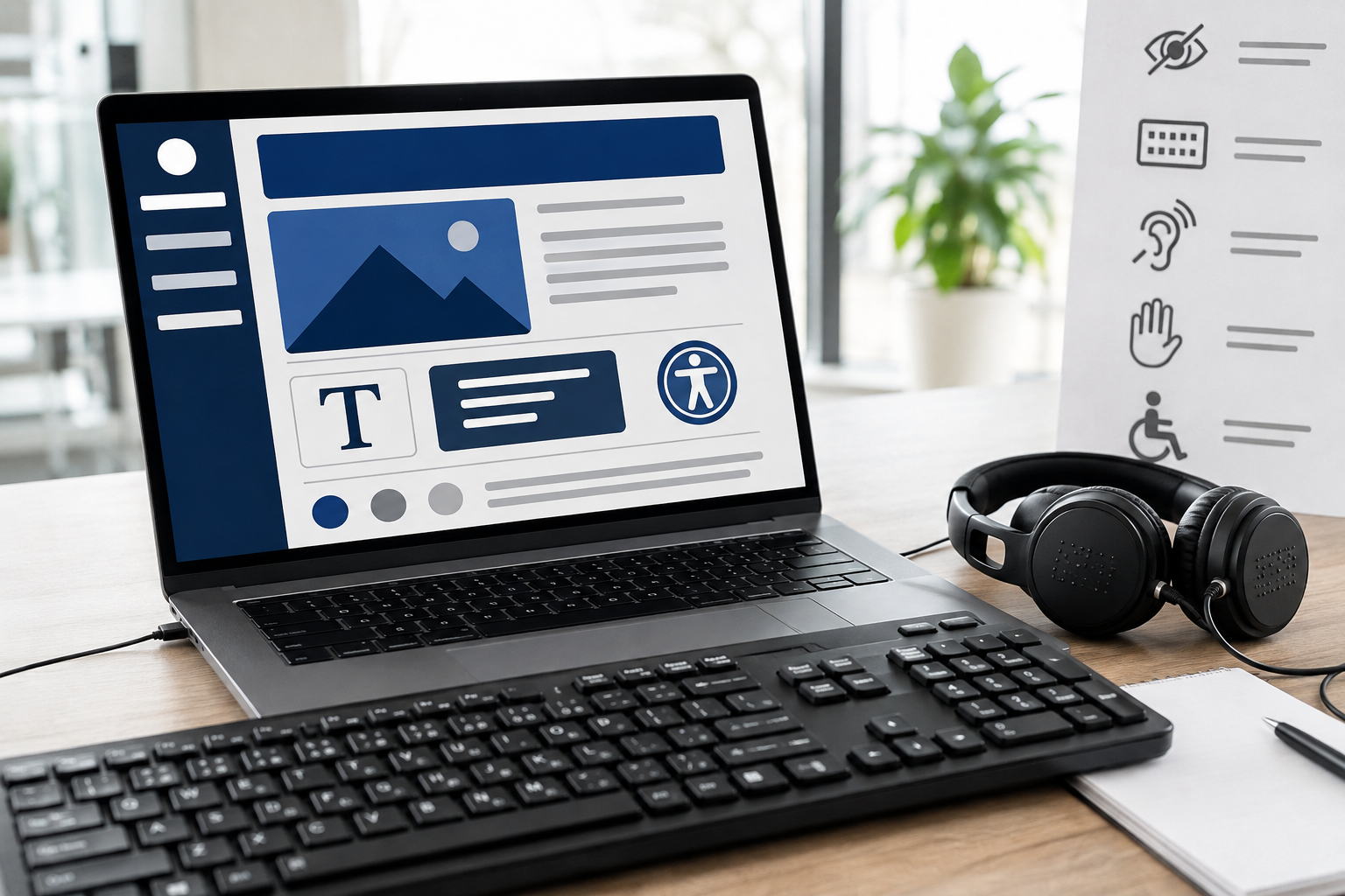 Web page reviewed with keyboard focus heading structure image alternatives and form labels