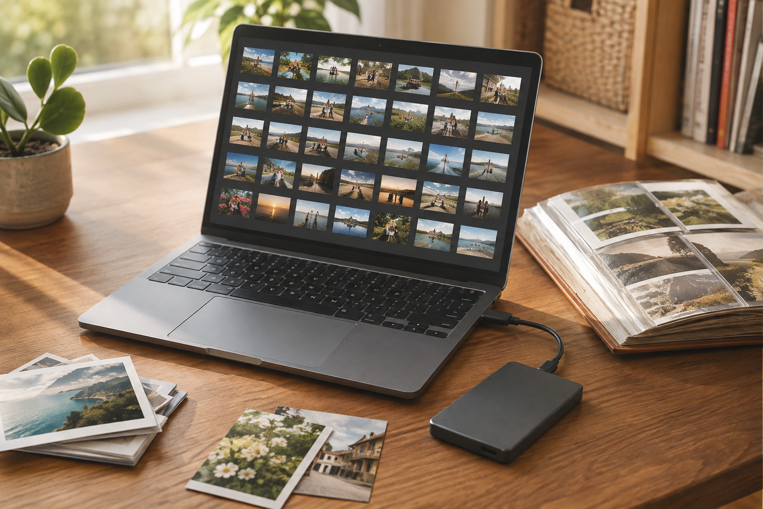 Photographs copied from phone and cloud services into organized local and off-site archives